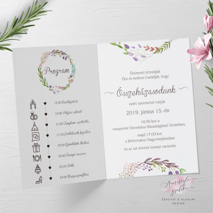 Vadvirág-koszorús Akvarell Hajtott Esküvői Meghívó Vadvirág-koszorús Akvarell Hajtott Esküvői Meghívó