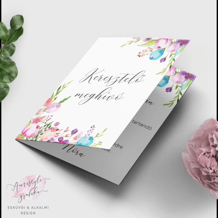 Festett Virágos Hajott HajKeresztelő Meghívó Festett Virágos Hajott HajKeresztelő Meghívó