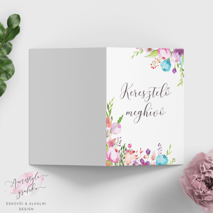 Festett Virágos Hajott HajKeresztelő Meghívó Festett Virágos Hajott HajKeresztelő Meghívó