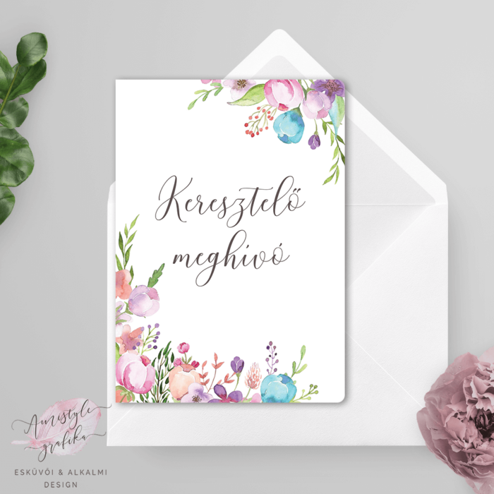Festett Virágos Hajott HajKeresztelő Meghívó Festett Virágos Hajott HajKeresztelő Meghívó