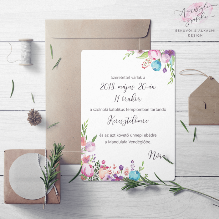 Festett Virágos Keresztelő Meghívó Festett Virágos Keresztelő Meghívó