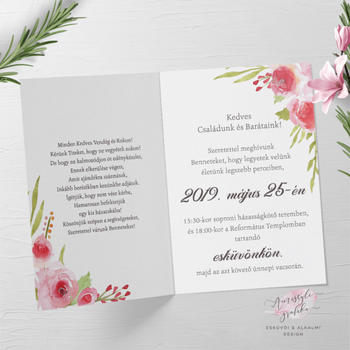 Roses_EsküAkvarell Rózsás Hajtott Esküvői Meghívóvői-Meghívó-hajtott_A6_1 Akvarell Rózsás Hajtott Esküvői Meghívó