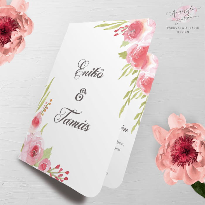 Akvarell Rózsás Hajtott Esküvői Meghívó Akvarell Rózsás Hajtott Esküvői Meghívó