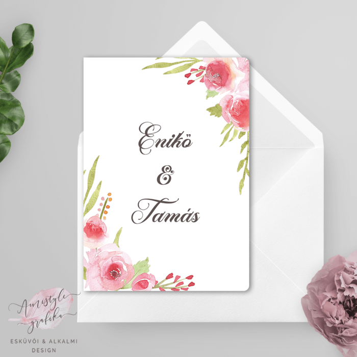 Akvarell Rózsás Hajtott Esküvői Meghívó Akvarell Rózsás Hajtott Esküvői Meghívó