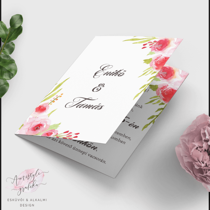 Akvarell Rózsás Hajtott Esküvői Meghívó Akvarell Rózsás Hajtott Esküvői Meghívó