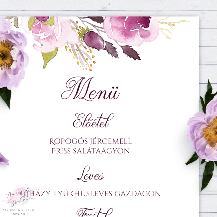 Burgundy Esküvői Menü Kártya Lap Burgundy Esküvői Menü Kártya Lap