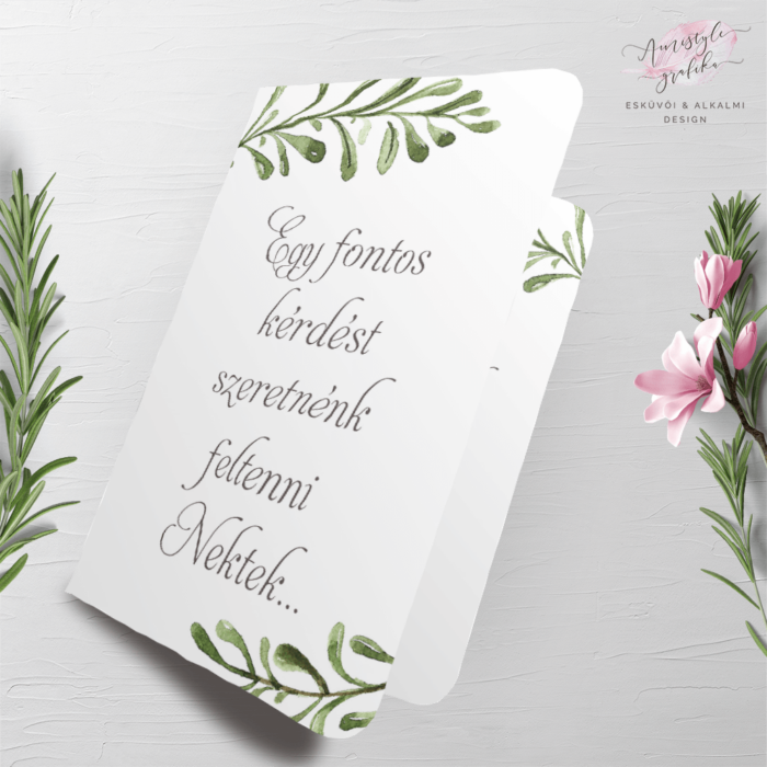 Zöldleveles Keresztszülő Felkérő Lap - Nyitható Zöldleveles Keresztszülő Felkérő Lap - Nyitható