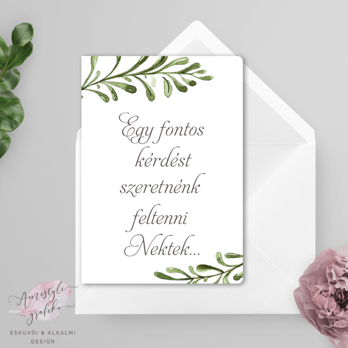 Zöldleveles Keresztszülő Felkérő Lap - Nyitható Zöldleveles Keresztszülő Felkérő Lap - Nyitható