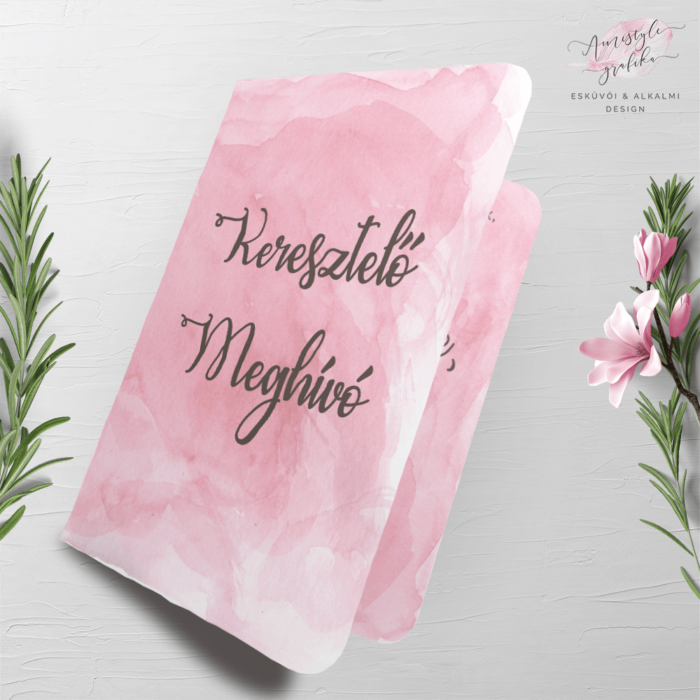 Pink vízfestékes keresztelő meghívó Pink vízfestékes keresztelő meghívó