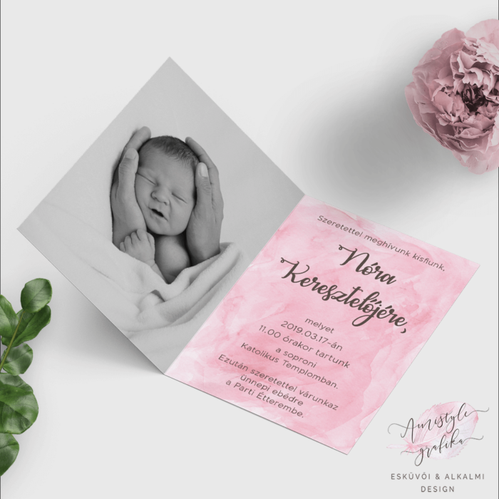 Pink vízfestékes keresztelő meghívó Pink vízfestékes keresztelő meghívó