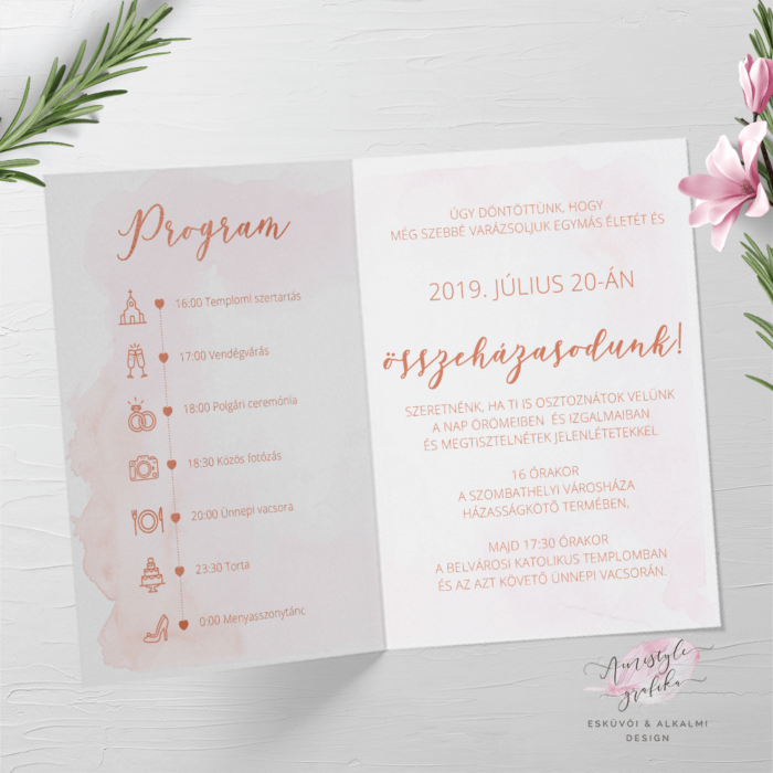 Rosegold és Pink Vízfestékes Hajtott Esküvői Meghívó Rosegold és Pink Vízfestékes Hajtott Esküvői Meghívó