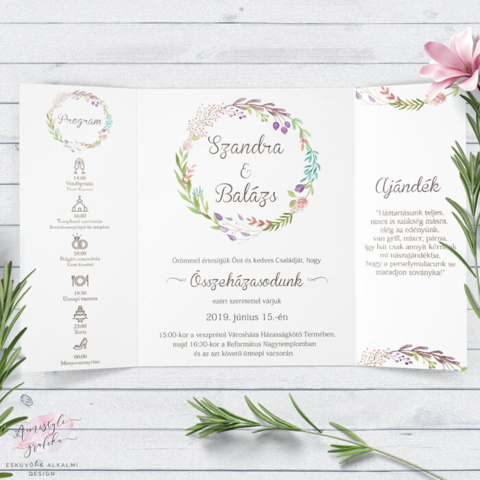 Rusztikus Virágos Nyitható Esküvői Meghívó Rusztikus Virágos Nyitható Esküvői Meghívó