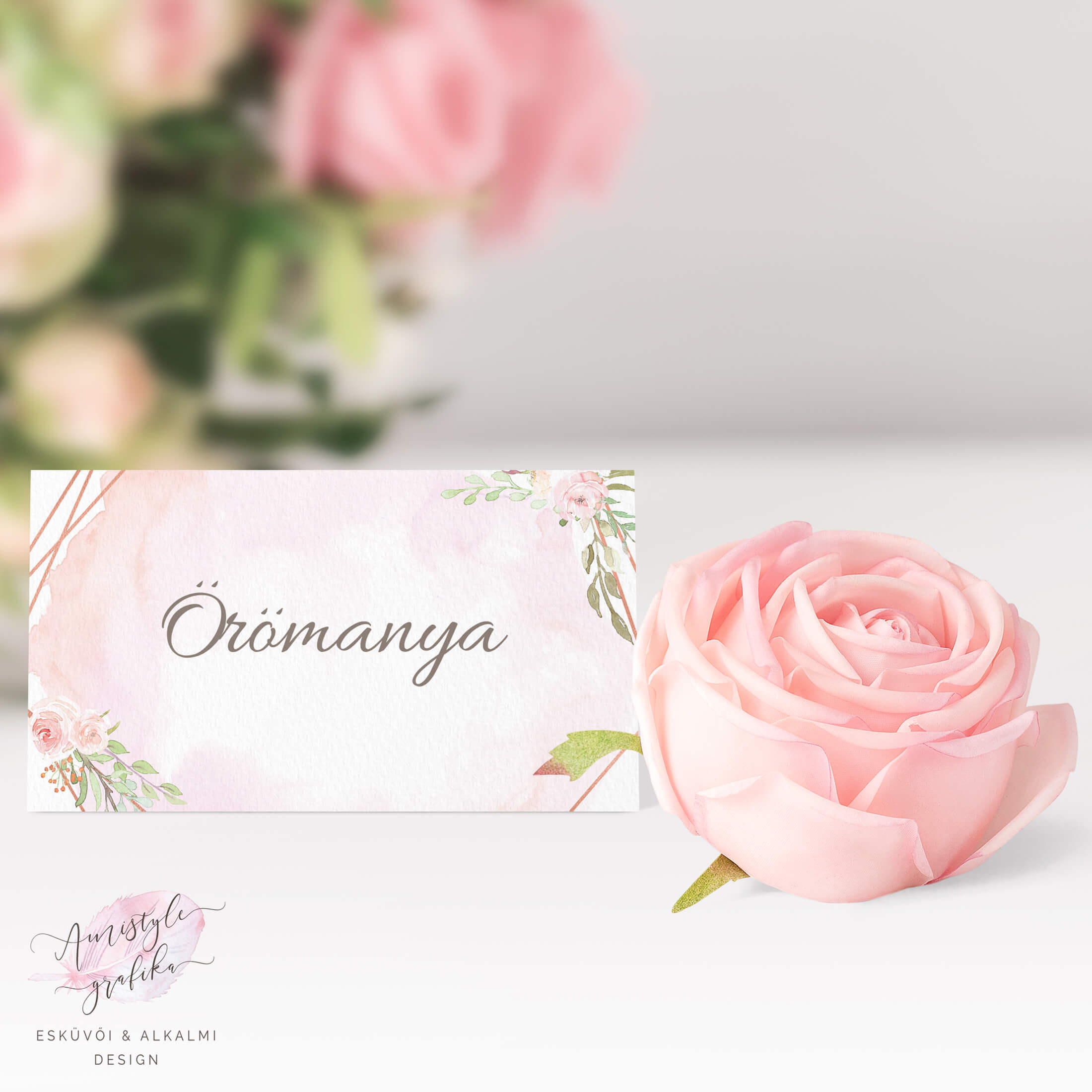 Rose Gold és Virágos Esküvői Ültetőkártya