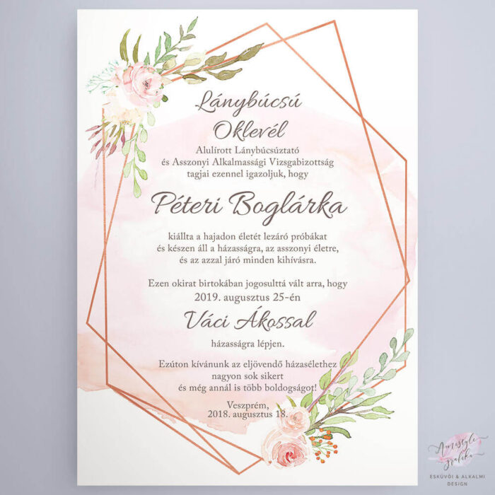 Geometrikus Akvarell Lánybúcsú Oklevél Geometrikus Akvarell Lánybúcsú Oklevél