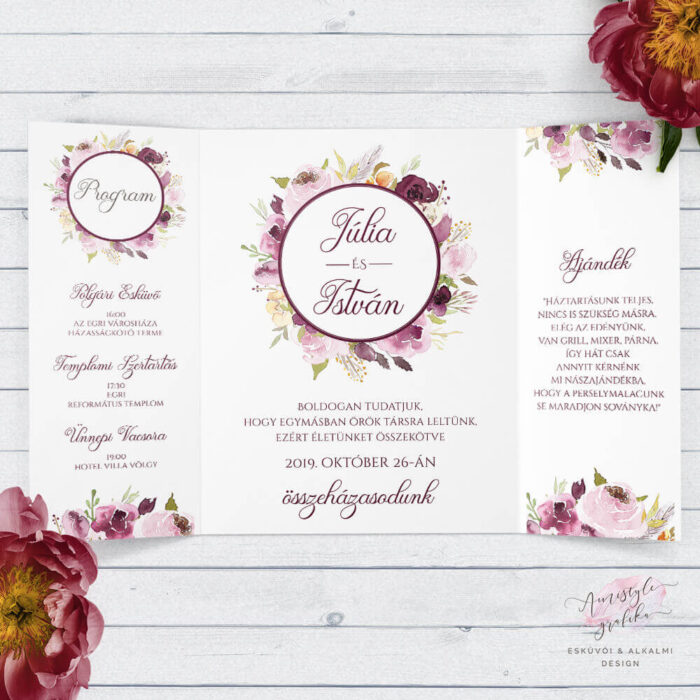 Burgundy Árnyalatú Kétoldalra Nyitható Esküvői Meghívó Burgundy Árnyalatú Kétoldalra Nyitható Esküvői Meghívó