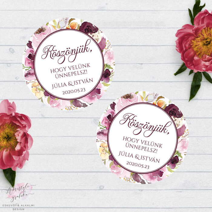 Burgundy Virágos Kerek Akvarell Köszönőkártya Burgundy Virágos Kerek Akvarell Köszönőkártya