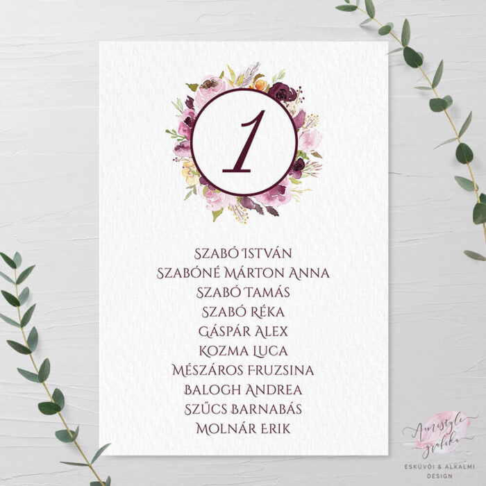 Burgundy Virágkoszorús Esküvői Ültetési Rend - A5 5 Lapos Burgundy Virágkoszorús Esküvői Ültetési Rend - A5 5 Lapos