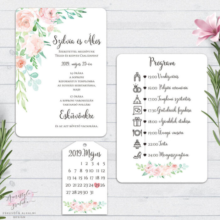 Korall Menta Akvarell Esküvői Meghívó Szett Korall Menta Akvarell Esküvői Meghívó Szett