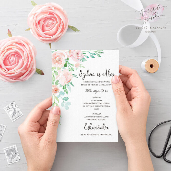 Korall Menta Akvarell Esküvői Meghívó Korall Menta Akvarell Esküvői Meghívó