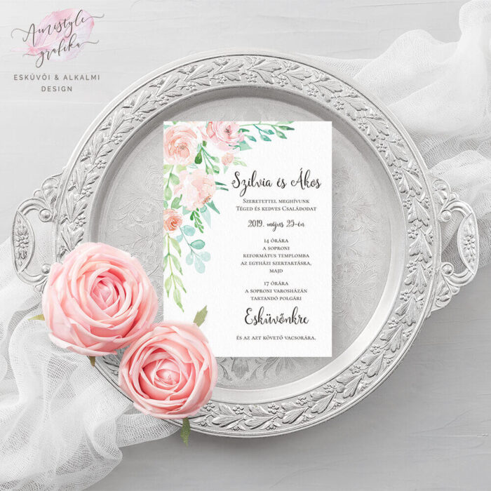 Korall Menta Akvarell Esküvői Meghívó Korall Menta Akvarell Esküvői Meghívó