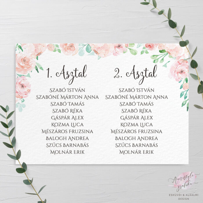 Pasztellvirágos Festett Esküvői Ültetési Rend - A4 5 Lapos Pasztellvirágos Festett Esküvői Ültetési Rend - A4 5 Lapos