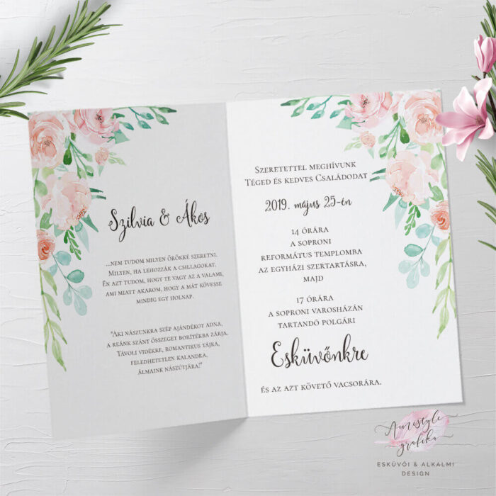 Korall Menta Akvarell Hajtott Esküvői Meghívó Korall Menta Akvarell Hajtott Esküvői Meghívó