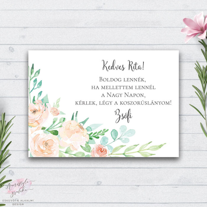 Pasztell Virágos Esküvői Koszorúslány Felkérő Lap Pasztell Virágos Esküvői Koszorúslány Felkérő Lap