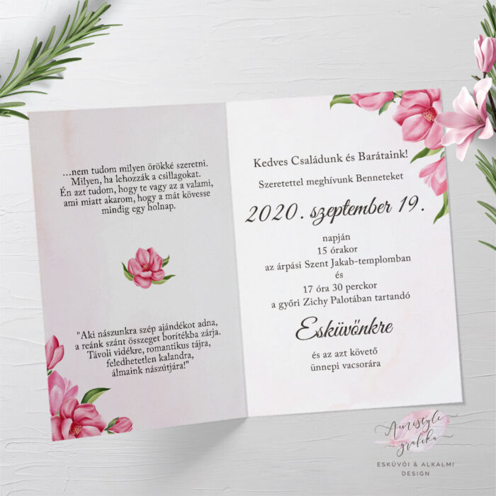 Magnóliás Akvarell Hajtott Esküvői Meghívó Magnóliás Akvarell Hajtott Esküvői Meghívó