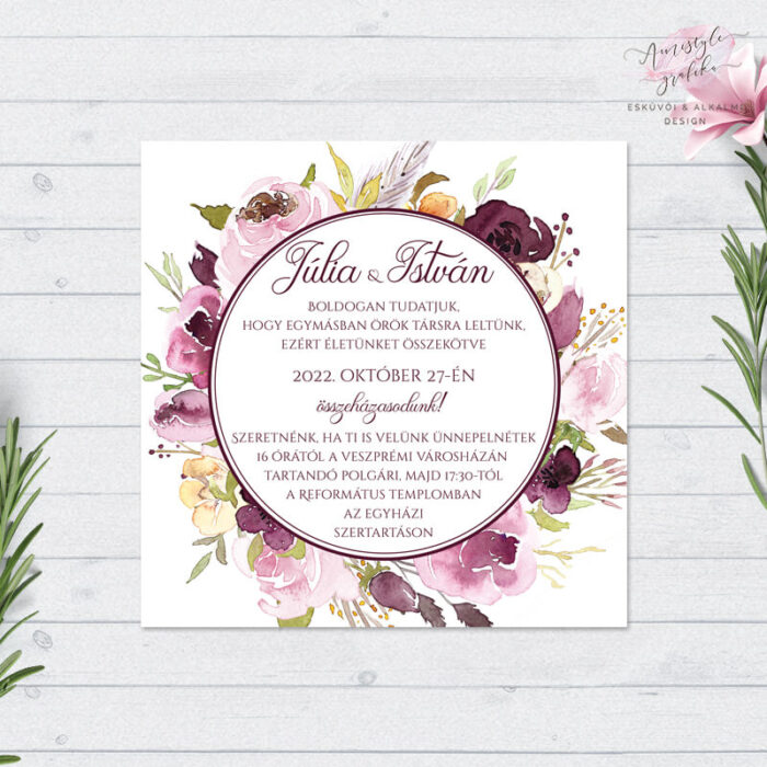 Burgundy Négyzetes Esküvői Meghívó Burgundy Négyzetes Esküvői Meghívó