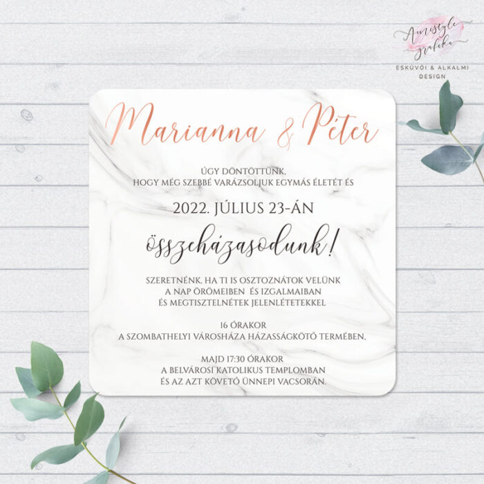 Márvány Négyzetes Esküvői Meghívó Márvány Négyzetes Esküvői Meghívó