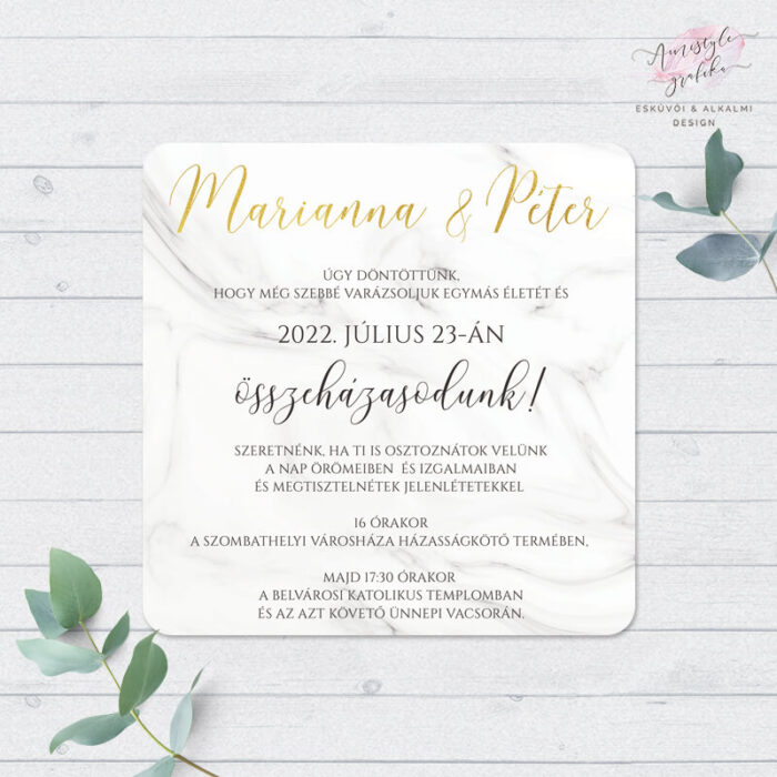 Márvány Négyzetes Esküvői Meghívó Márvány Négyzetes Esküvői Meghívó