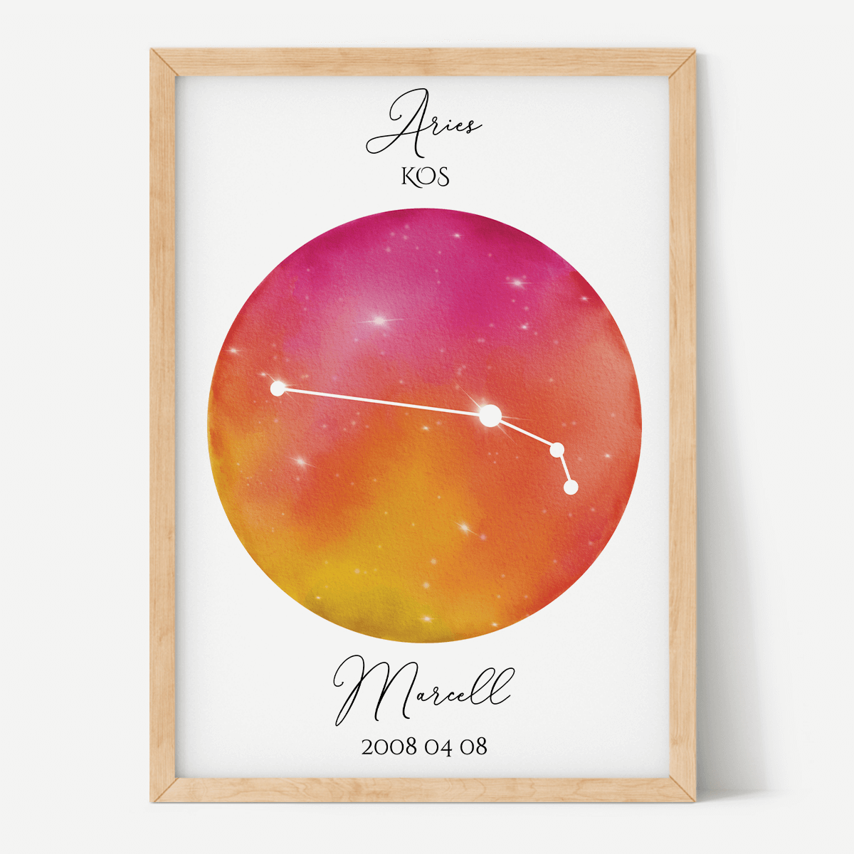Vörös-Narancs Égbolt - Személyre szabott csillagjegyes poszter - Választható csillagjegy