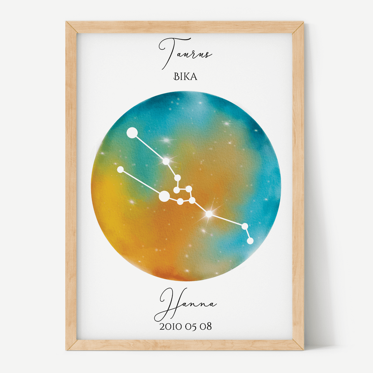 Türkiz-Narancs Égbolt - Személyre szabott csillagjegyes poszter - Választható csillagjegy