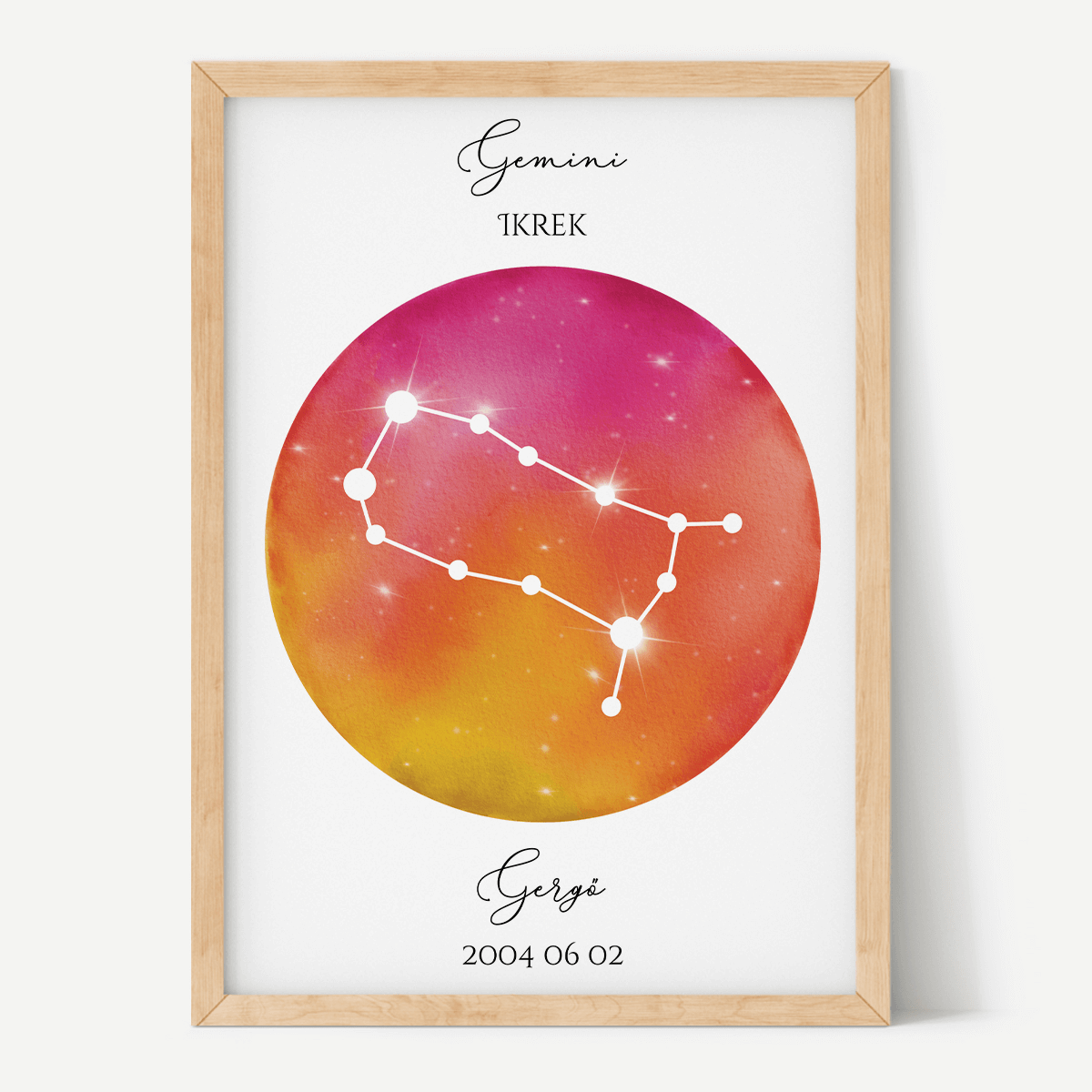 Vörös-Narancs Égbolt - Személyre szabott csillagjegyes poszter - Választható csillagjegy