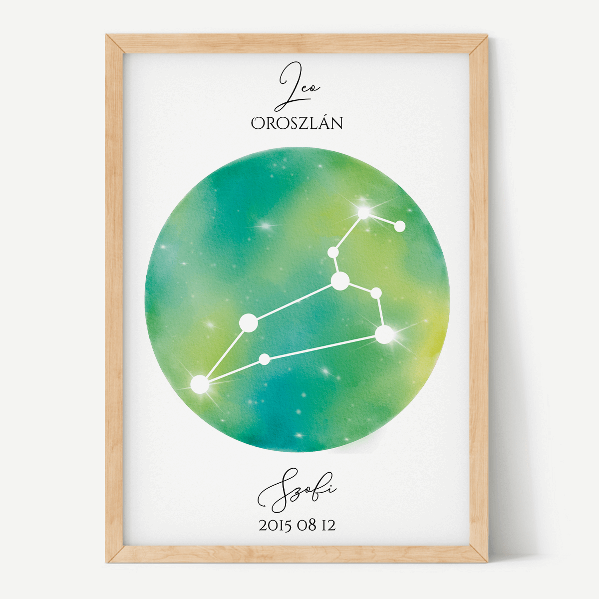 Zöld-Sárga Égbolt - Személyre szabott csillagjegyes poszter - Választható csillagjegy
