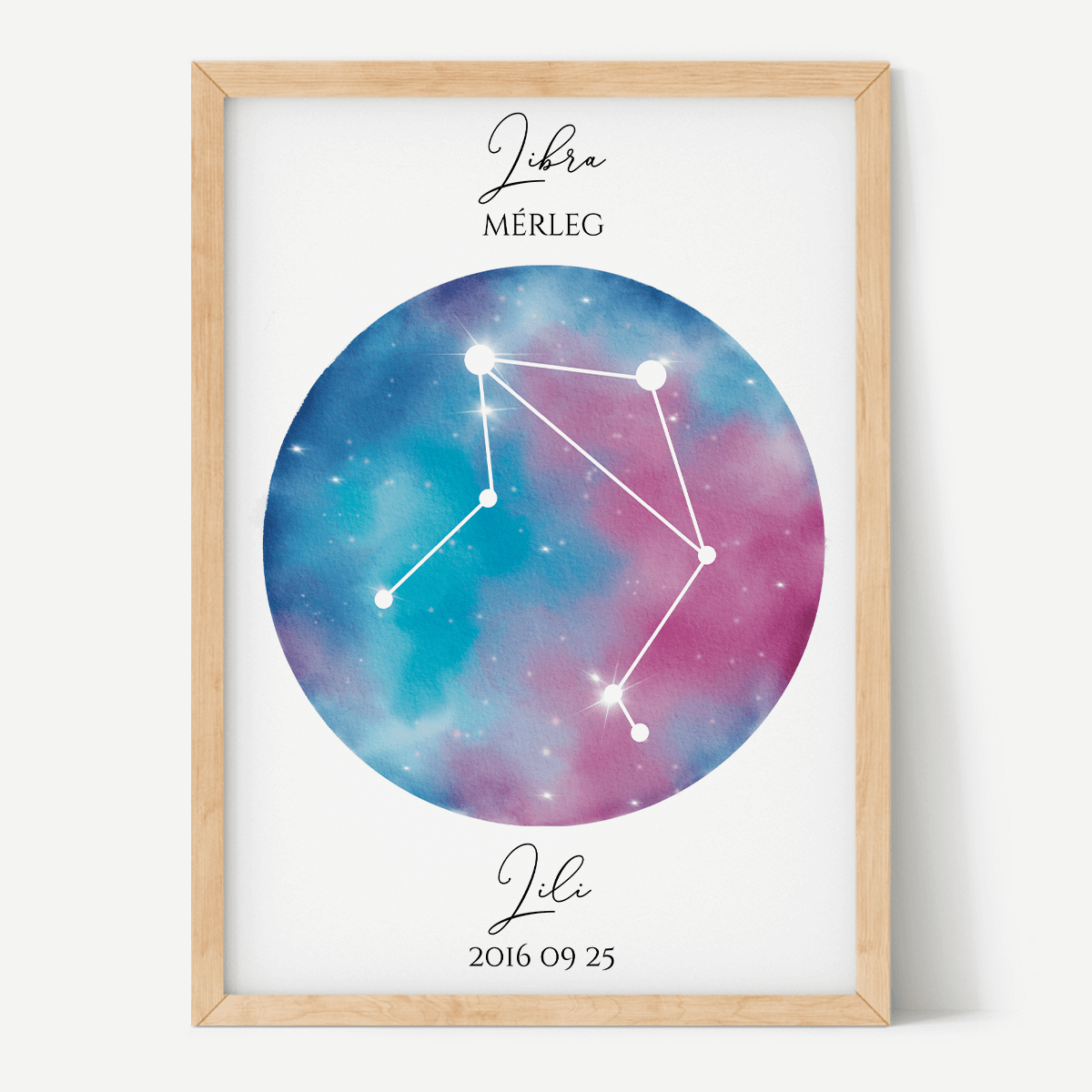 Kék Lila Égbolt - Személyre szabott csillagjegyes poszter - Választható csillagjegy