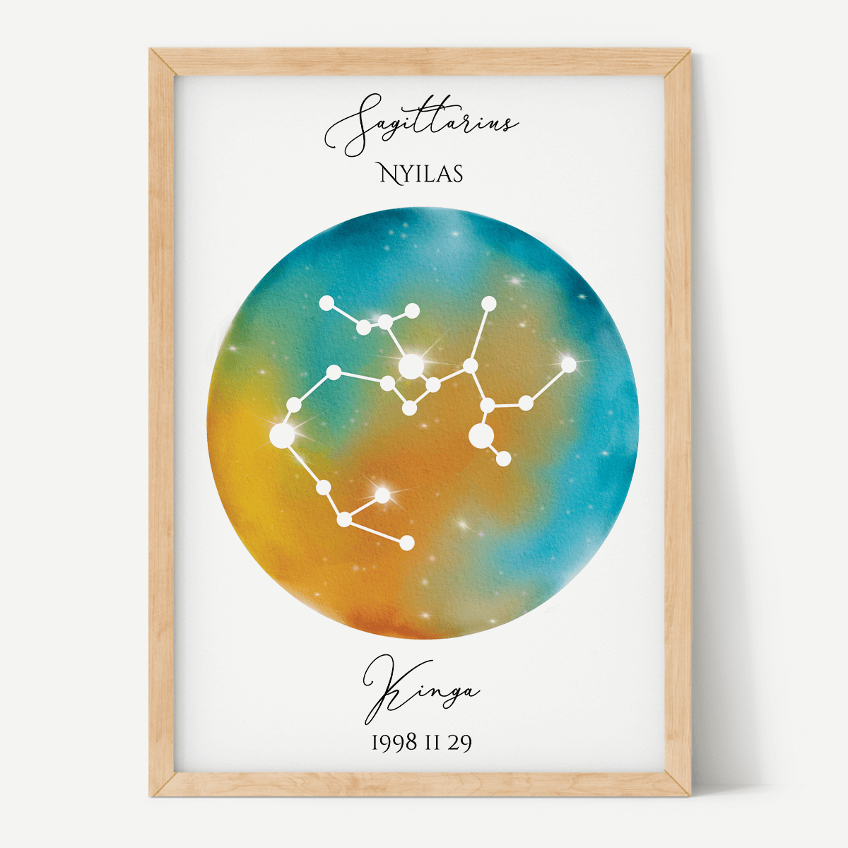 Türkiz-Narancs Égbolt - Személyre szabott csillagjegyes poszter - Választható csillagjegy