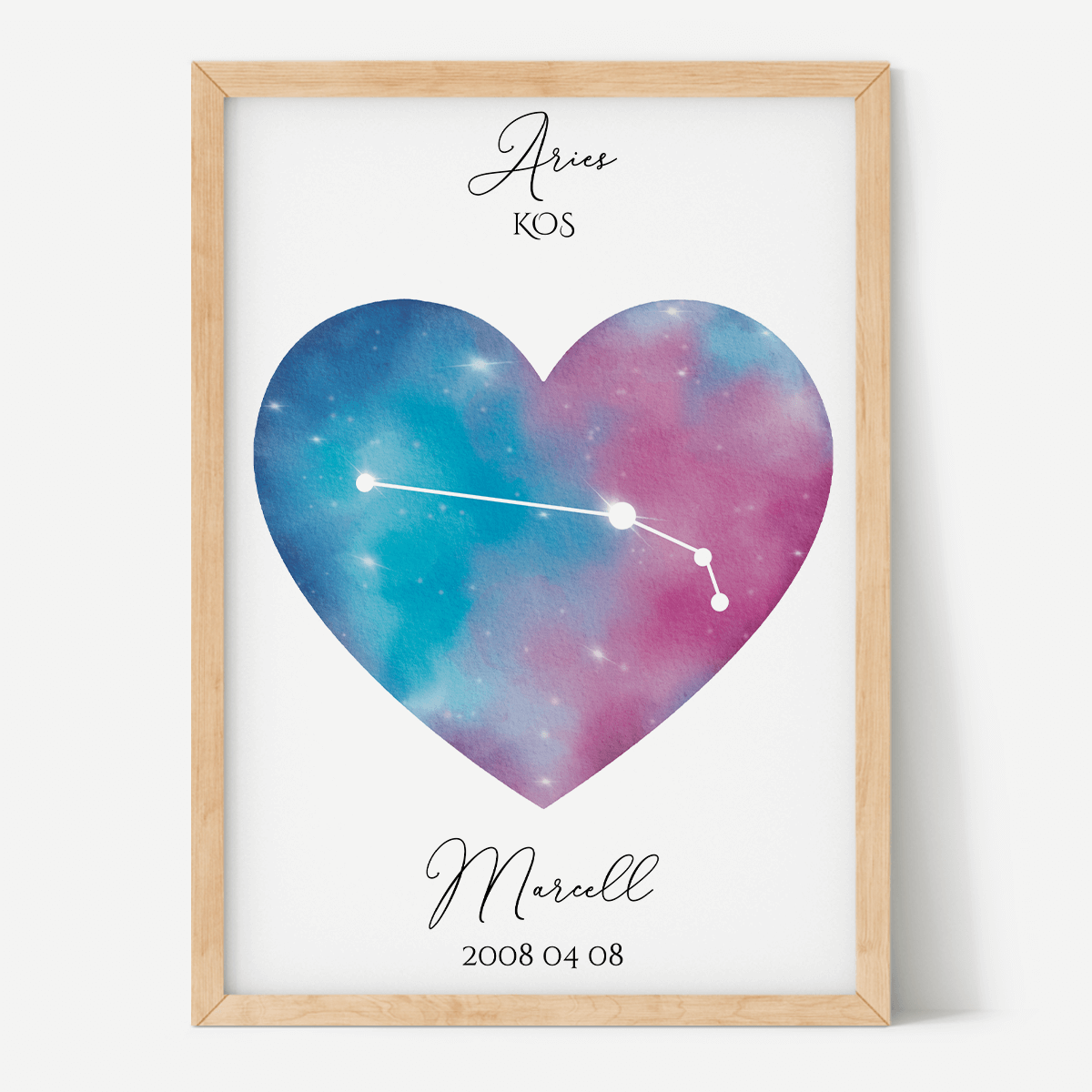 Kék Lila Égbolt - Szív - Személyre szabott csillagjegyes poszter - Választható csillagjegy