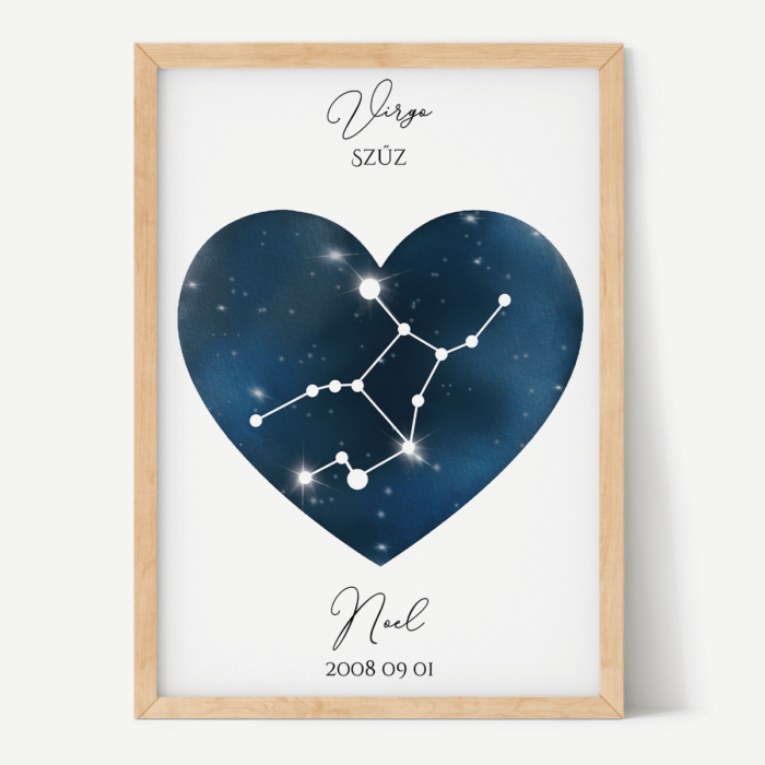 Sötétkék Égbolt - Szív - Személyre szabott csillagjegyes poszter - Választható csillagjegy Sötétkék Égbolt - Szív - Személyre szabott csillagjegyes poszter - Választható csillagjegy