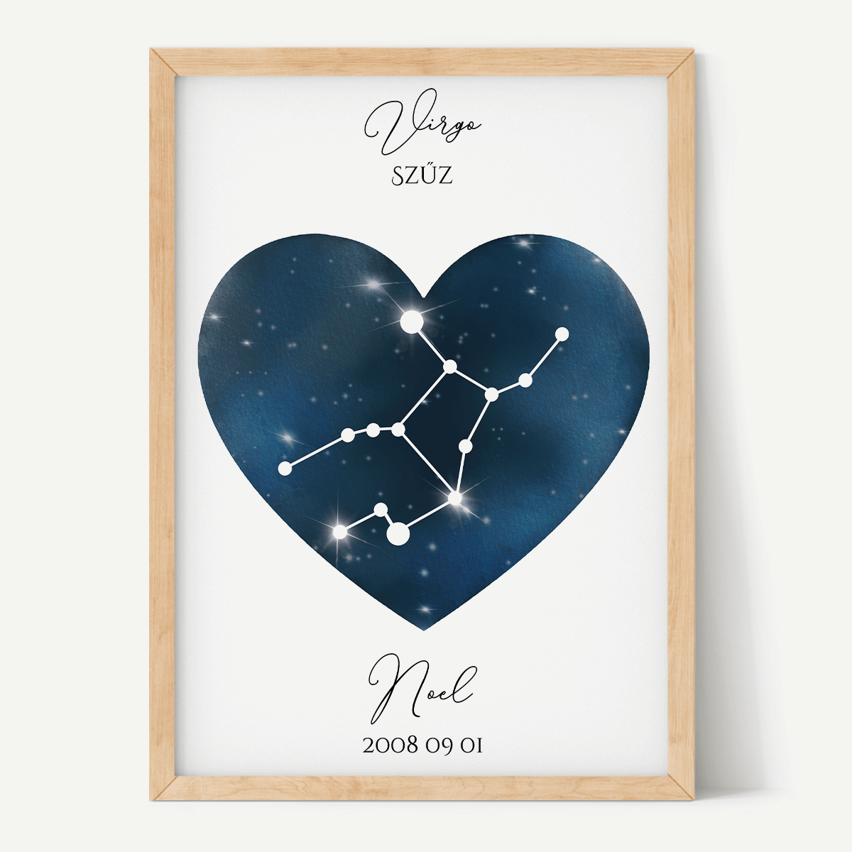 Sötétkék Égbolt - Szív - Személyre szabott csillagjegyes poszter - Választható csillagjegy