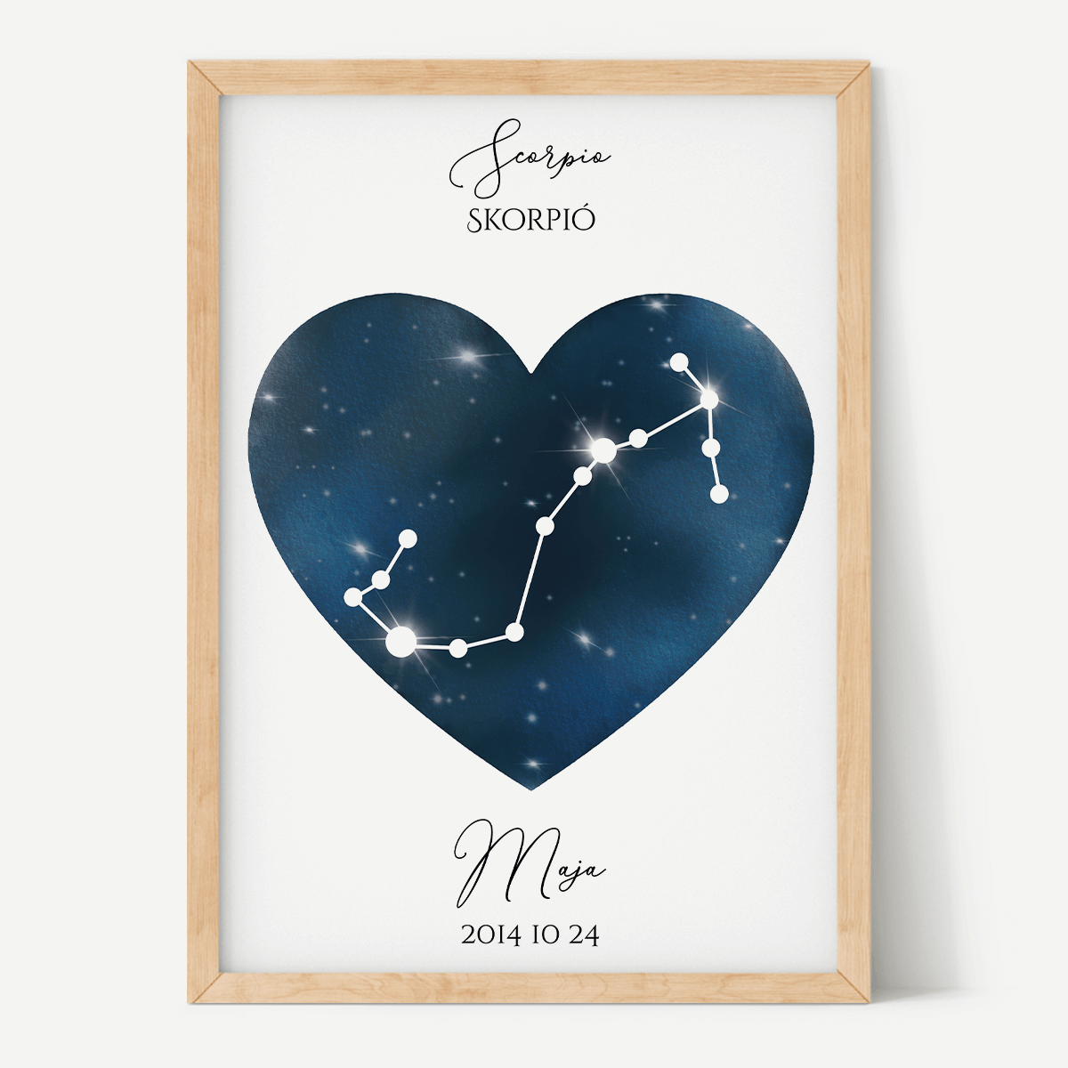 Sötétkék Égbolt - Szív - Személyre szabott csillagjegyes poszter - Választható csillagjegy