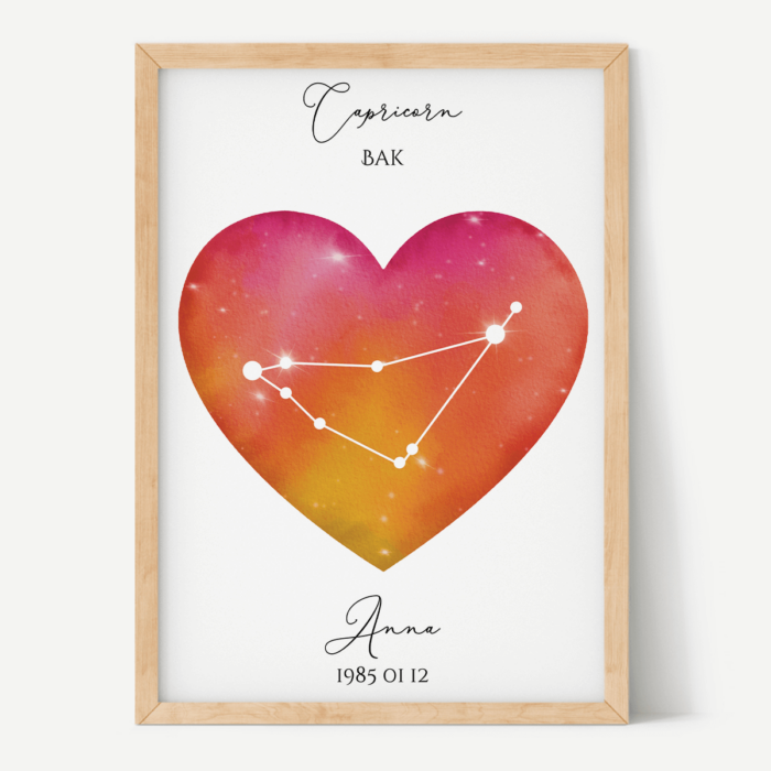 Vörös-Narancs Égbolt - Szív - Személyre szabott csillagjegyes poszter - Választható csillagjegy Vörös-Narancs Égbolt - Szív - Személyre szabott csillagjegyes poszter - Választható csillagjegy