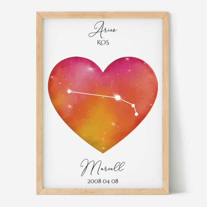 Vörös-Narancs Égbolt - Szív - Személyre szabott csillagjegyes poszter - Választható csillagjegy Vörös-Narancs Égbolt - Szív - Személyre szabott csillagjegyes poszter - Választható csillagjegy
