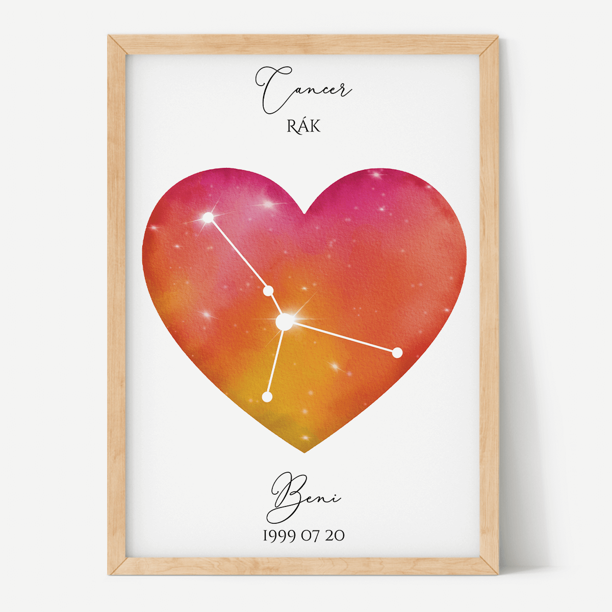 Vörös-Narancs Égbolt - Szív - Személyre szabott csillagjegyes poszter - Választható csillagjegy
