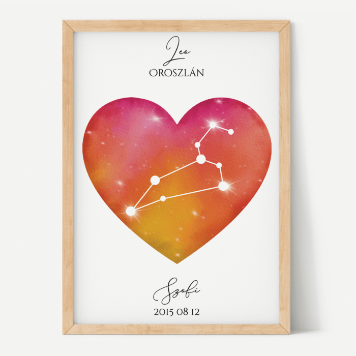 Vörös-Narancs Égbolt - Szív - Személyre szabott csillagjegyes poszter - Választható csillagjegy Vörös-Narancs Égbolt - Szív - Személyre szabott csillagjegyes poszter - Választható csillagjegy