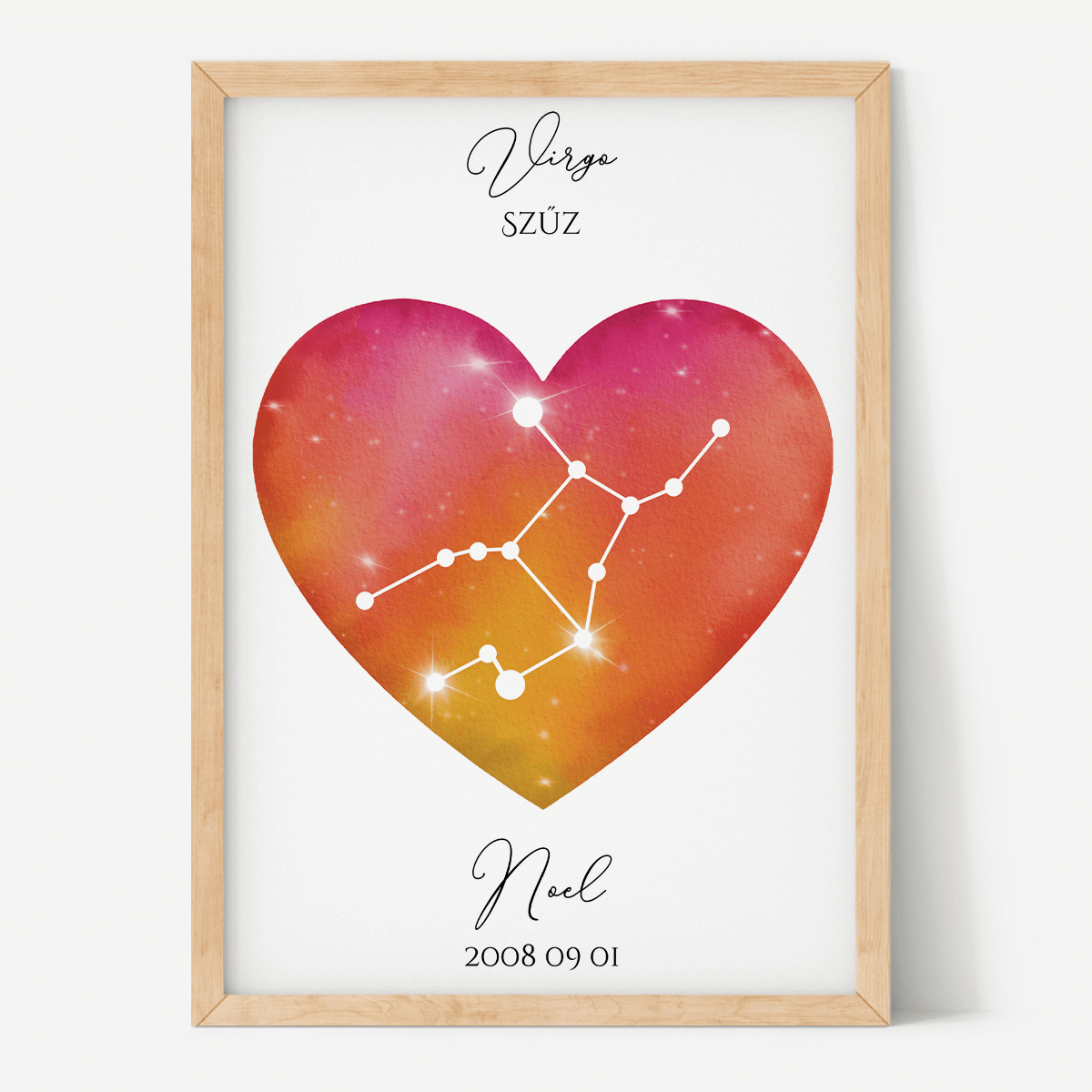 vVörös-Narancs Égbolt - Szív - Személyre szabott csillagjegyes poszter - Választható csillagjegy