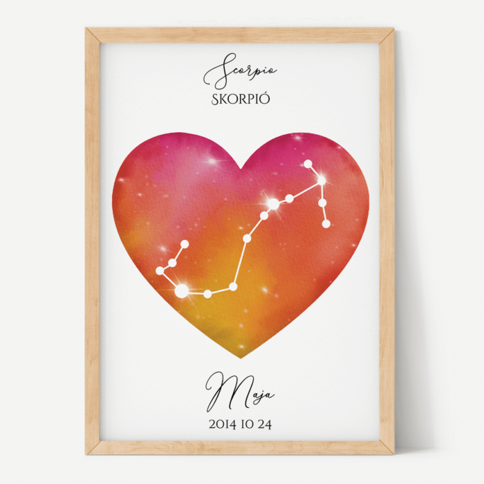 Vörös-Narancs Égbolt - Szív - Személyre szabott csillagjegyes poszter - Választható csillagjegy Vörös-Narancs Égbolt - Szív - Személyre szabott csillagjegyes poszter - Választható csillagjegy