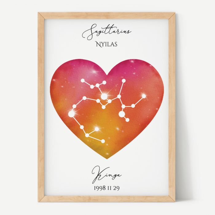 Vörös-Narancs Égbolt - Szív - Személyre szabott csillagjegyes poszter - Választható csillagjegy Vörös-Narancs Égbolt - Szív - Személyre szabott csillagjegyes poszter - Választható csillagjegy