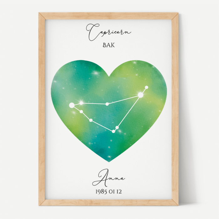 Zöld-Sárga Égbolt - Szív - Személyre szabott csillagjegyes poszter - Választható csillagjegy Zöld-Sárga Égbolt - Szív - Személyre szabott csillagjegyes poszter - Választható csillagjegy
