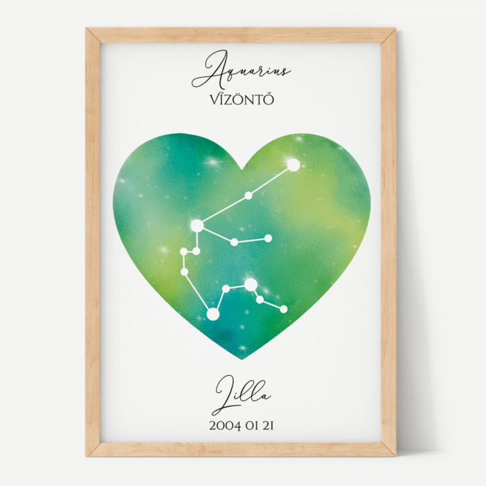 Zöld-Sárga Égbolt - Szív - Személyre szabott csillagjegyes poszter - Választható csillagjegy Zöld-Sárga Égbolt - Szív - Személyre szabott csillagjegyes poszter - Választható csillagjegy